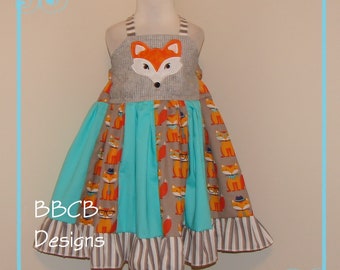 Girls Teal Fox Dress - Size 3/4, Ready to Ship