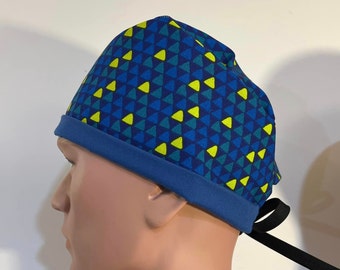 Scrub Hat Cap Hat Nurse Medical Tie Back Skull Cap - Ready to Ship - Blue Professional - Healthcare or Biker - Chef Hair Wrap