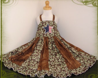 Girls size 4 4T - - USA Proud American Flag Dress - Ready to Ship - Camo Print