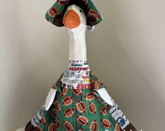 PORCH GOOSE Outfit - Fall Autumn Sports - Football Fan House Divided Theme - Dress and Bonnet Clothes for Cement Statue Duck by SewBright