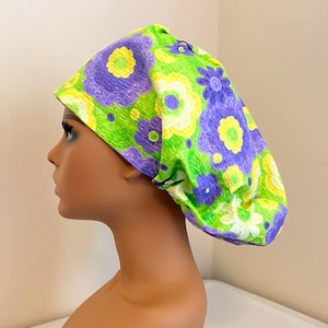 New Surgical Scrub Hat Cap Neon Purple Green  by BBCB - Nurse Vet Tech OR Pediatrics - Surgery Hat