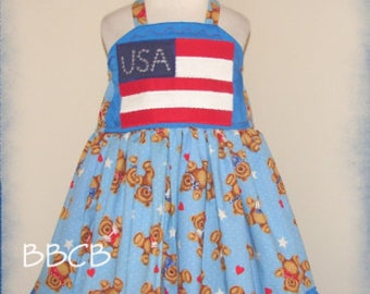 Toddler Girls Handmade Size 3 3T - PATRIOTIC USA Twirlly Dress with Ruffles --- Ready to Ship