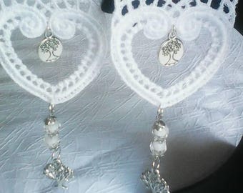 embroidered heart pierced earrings