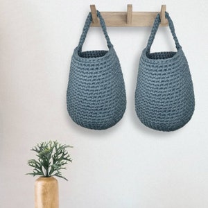 Teal Hanging Storage Basket, Crochet Hanging Basket, Eco Friendly ...