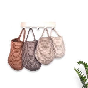 Wall hanging storage basket| Earthy colors crochet hanging basket| nursery decor cotton basket| bathroom storage basket