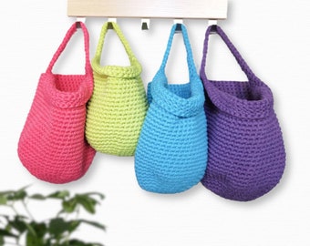 Wall hanging basket in vivid colors crochet hanging storage basket, nursery decor eco friendly cotton basket, kids storage