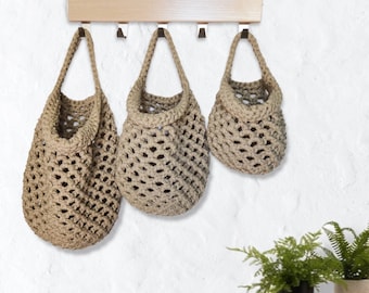 Crochet Hanging Basket: Cotton Vegetable Storage, Farmhouse Decor