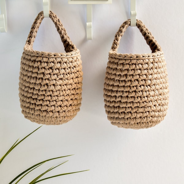 Mini hanging basket, taupe shades set of  storage basket, home organization eco friendly cotton basket, housewarming gift