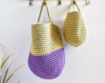 Crochet Wall Hanging Basket: Two-Tone Boho Nursery Decor
