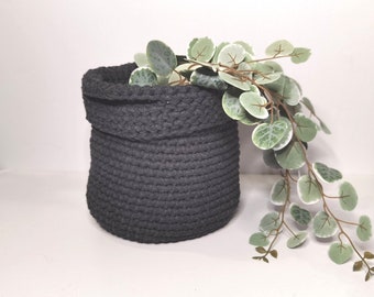 Anthracite storage basket, crochet hanging basket, nursery decor cotton basket, bathroom storage basket