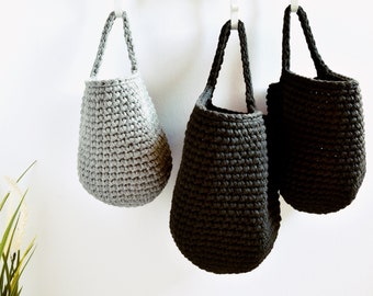 Black Crochet Hanging Basket: Cotton Nursery Storage