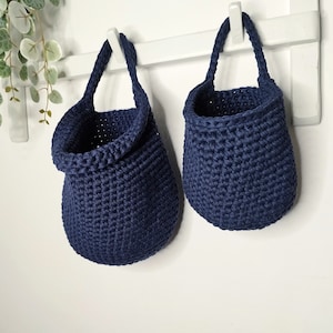 Blue Crochet Hanging Basket: Boho Nursery Storage