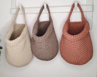 Crochet Wall Hanging Basket: Boho Cotton Nursery Storage