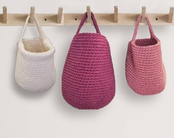Damson wall hanging basket, crochet storage basket, modern boho nursery decor cotton basket, home decor