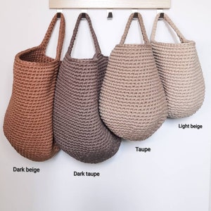 Crochet hanging  storage basket in earthy colors, Kellyshandmadegr