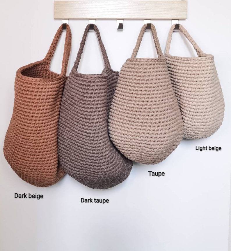 Crochet hanging  storage basket in earthy colors, Kellyshandmadegr