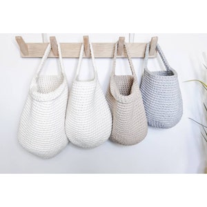 Crochet hanging basket in neutral colors, hanging storage basket, Kellyshandmadegr