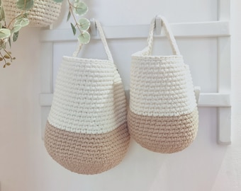 Two-Tone Crochet Wall Basket: Boho Nursery Storage