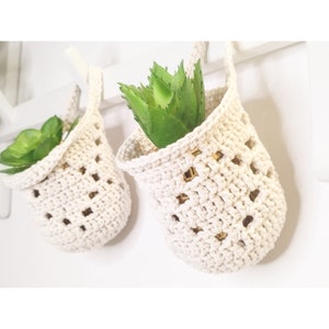 Crochet Hanging Planter: Farmhouse Decor Cotton Basket