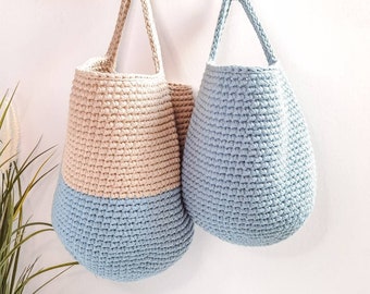 Duck Egg Crochet Hanging Basket: Cotton Wall Storage
