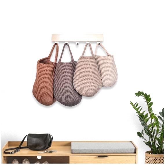 Earthy Crochet Hanging Basket: Nursery & Bathroom Storage
