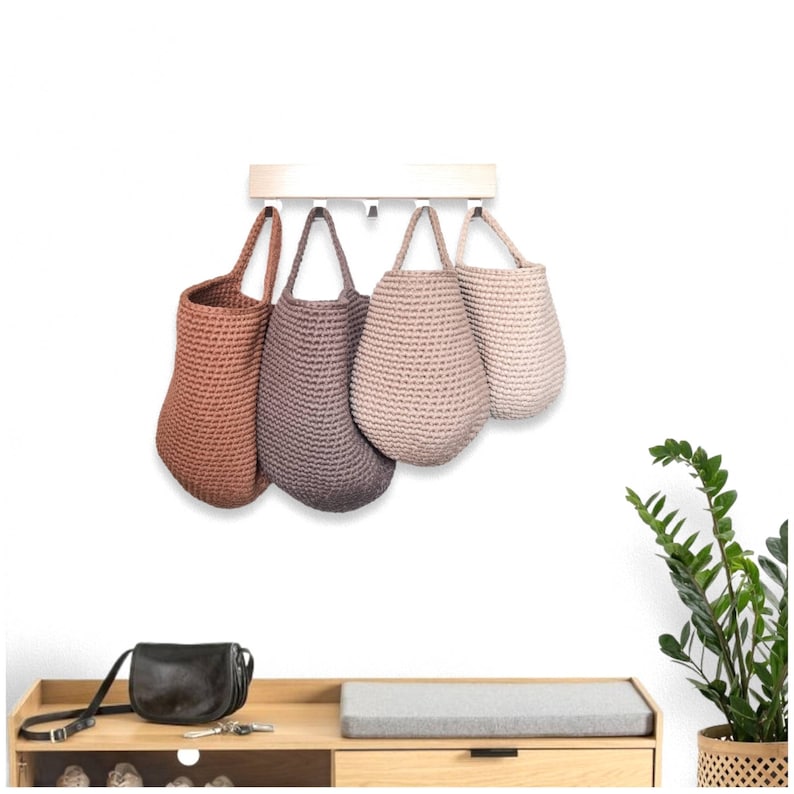 Crochet hanging  storage basket in earthy colors, Kellyshandmadegr