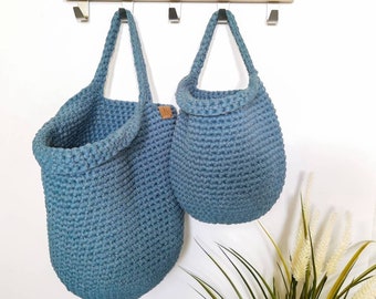 Teal Crochet Hanging Basket: Eco-Friendly Cotton Storage
