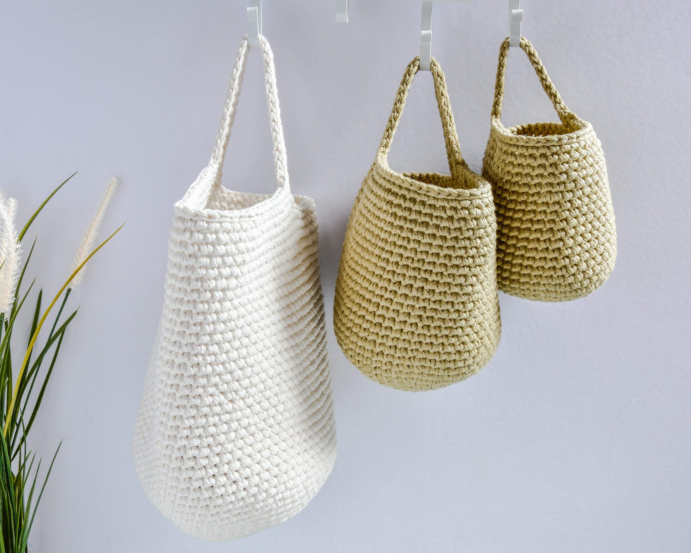 Wall hanging storage basket pale green shades crochet hanging | Etsy