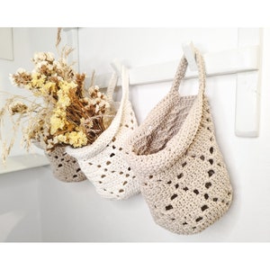 Modern Farmhouse Hanging Basket, Wall Storage, Nursery room decor aesthetic, Cotton Crochet zdjęcie 6