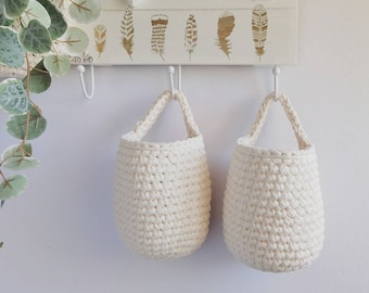 Off white mini hanging basket, storage basket, home organization eco friendly cotton basket, housewarming gift