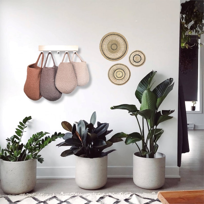 Crochet hanging  storage basket in earthy colors, Kellyshandmadegr