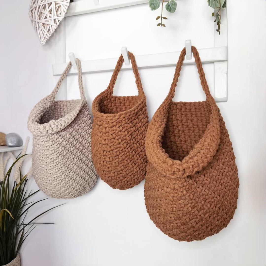 Crochet Hanging Basket Wall Hanging Storage Farmhouse Decor - Etsy