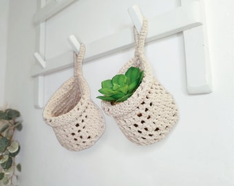 Mini hanging basket for Farmhouse Decor, hanging planter, home organization eco friendly cotton basket, housewarming gift