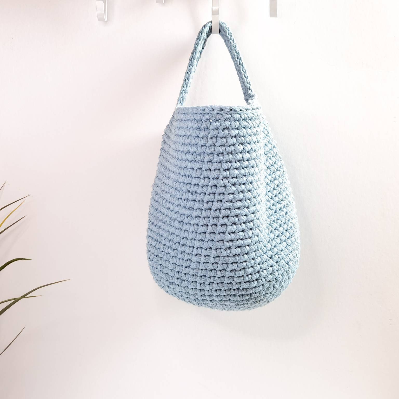 Wall Hanging Storage Basket Duck Egg Crochet Hanging Basket - Etsy
