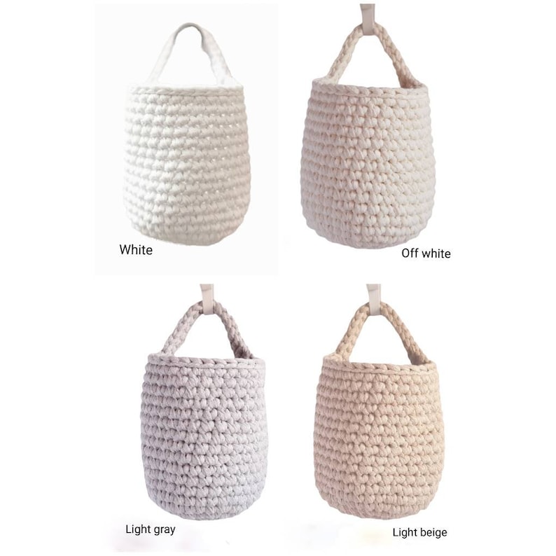 Wall hanging storage basket Crochet hanging basket nursery decor cotton basket bathroom storage basket in natural colors image 8