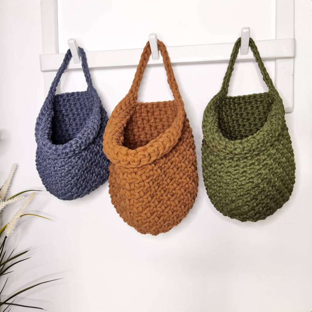 Crochet Hanging Basket Wall Hanging Storage Modern Boho - Etsy