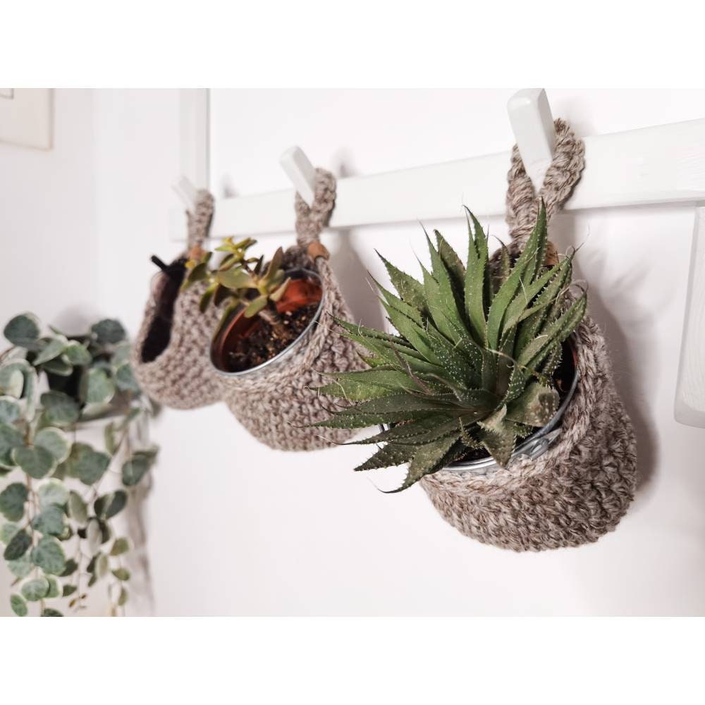 Tweed brauner Tropfen Hängekorb gehäkelter Blumentopf | Etsy