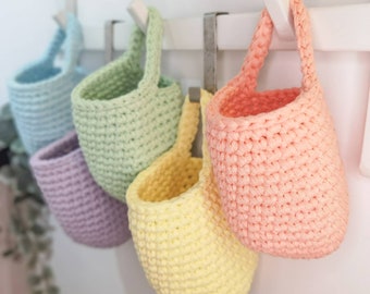 Mini hanging basket in pastel colors storage basket, home organization eco friendly cotton basket, housewarming gift