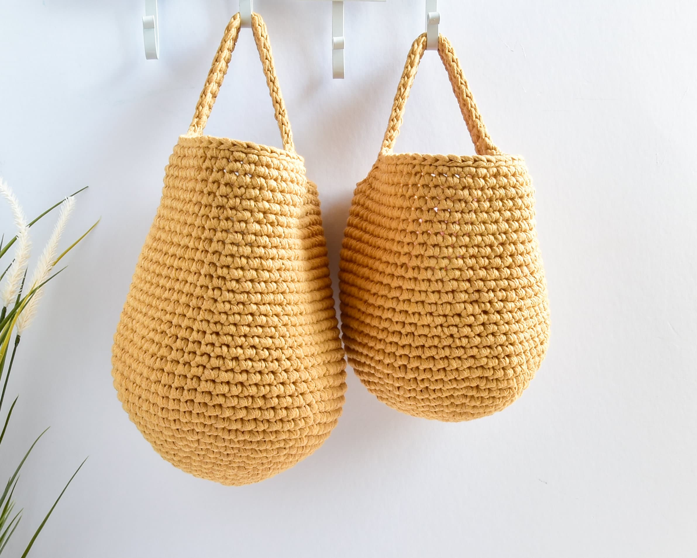 Wall hanging storage basket mustard yellow crochet hanging | Etsy