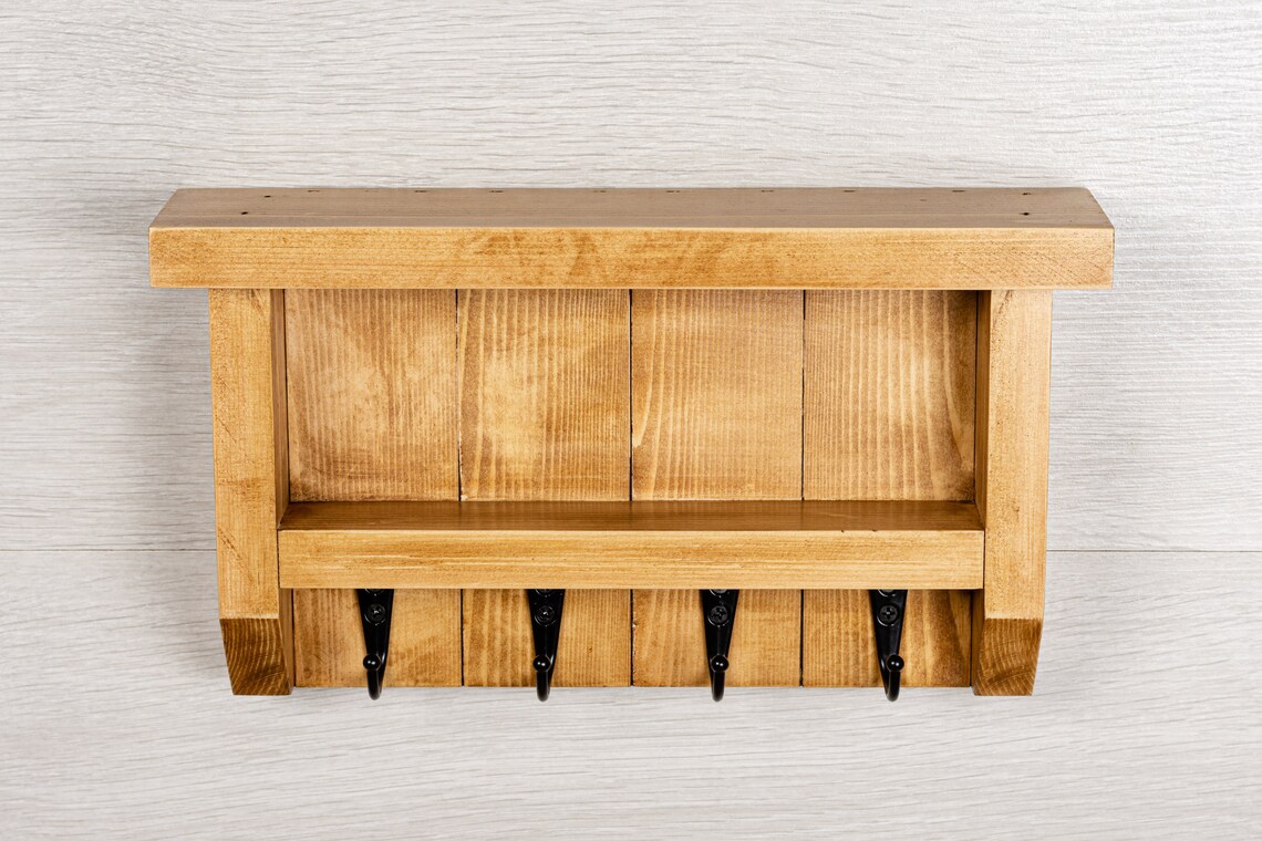 Rustic Wall Mounted Wooden Key Holder With Shelf Reclaimed Wood Hall