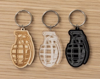 Porte-clés grenade à main - Porte-clés de munitions - Porte-clés en bois et acrylique pour clés - Cadeau pour lui ou elle