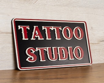 Handmade Layered Wood Tattoo Studio Sign – Vintage Style Wall Decor