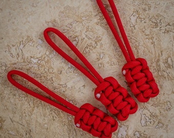 3 x Red Paracord Cobra Weave Zip Pulls - Lanyards - Manteau et sac à dos Zipper Pulls - Porte-clés.