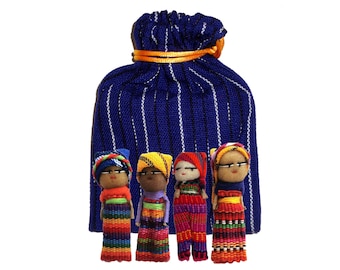 Worry Doll - 4 x BIG WORRY DOLLS in Textile Bag - Navy