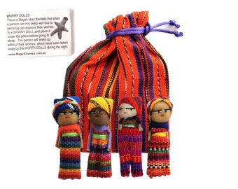 Worry Doll - 4 x BIG WORRY DOLLS in Textile Bag - Orange