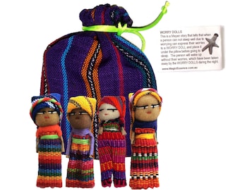 Worry Doll - 4 x BIG WORRY DOLLS in Textile Bag - Purple