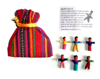 Worry Doll - 6 X MINI WORRY DOLLS in Textile Bag - Red