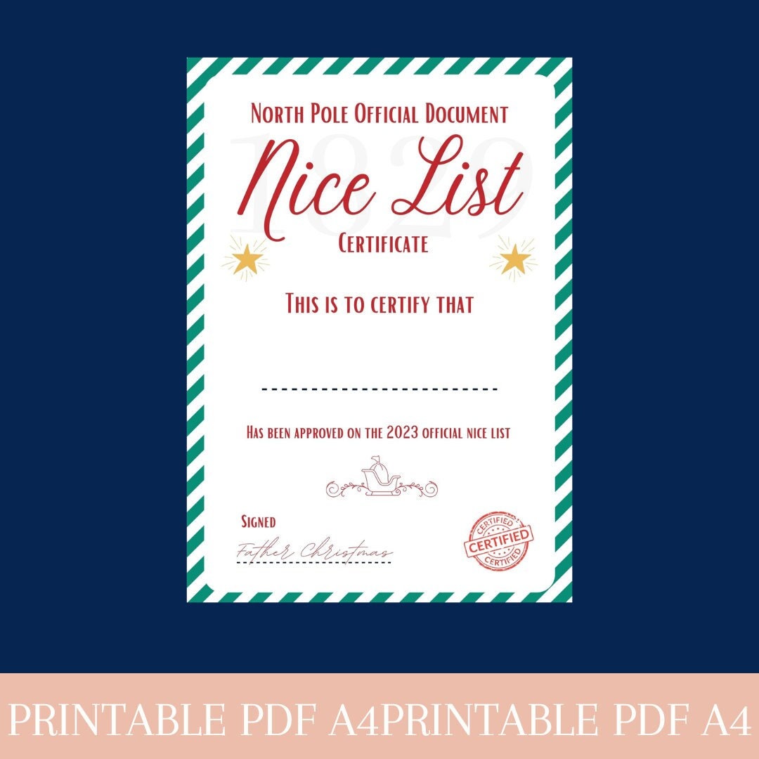 Printable Nice List Certificate From Father Christmas, DIY Nice List ...