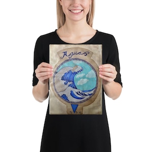 Alchemy Water Element Print – Zodiac Astrology Wall Art, Occult Esoteric Poster, Alchemical Symbols Home Decor