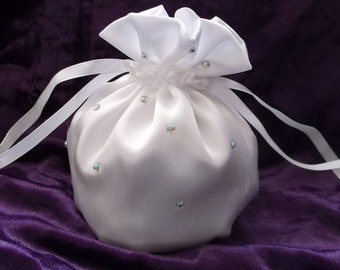 Flower Girl / Child Bridesmaid Dolly Bag Plain or with Rhinestone Diamante Trim ~ Ivory or White